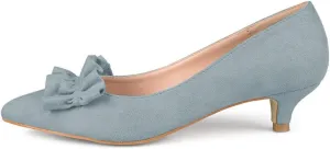 YDN Women Gorgeous Ruffled Kitten Heel Pumps Slip On Suede Pointed Toe Basic Office Court Shoes