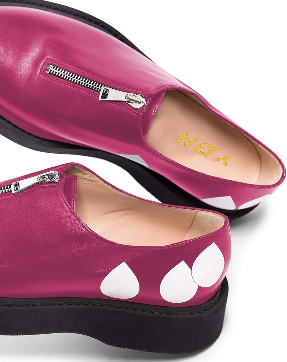 YDN Women Little Platform Loafers Cute Round Toe Leather Zip No Heel Slip-on Travel Campus Walking Shoes Size 4-15 US