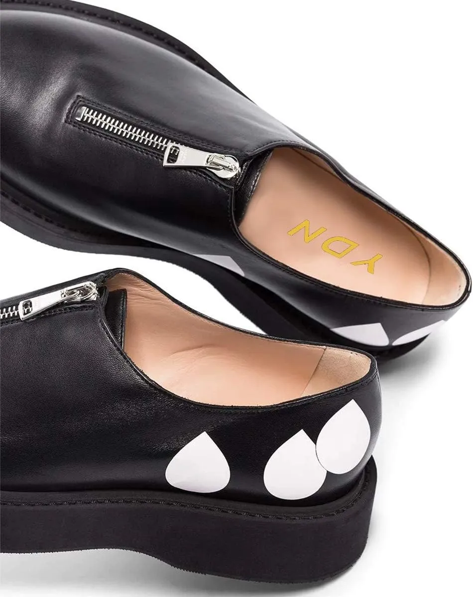 YDN Women Little Platform Loafers Cute Round Toe Leather Zip No Heel Slip-on Travel Campus Walking Shoes Size 4-15 US