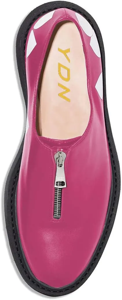 YDN Women Little Platform Loafers Cute Round Toe Leather Zip No Heel Slip-on Travel Campus Walking Shoes Size 4-15 US