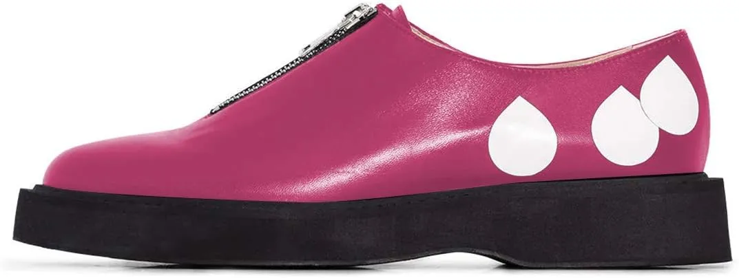 YDN Women Little Platform Loafers Cute Round Toe Leather Zip No Heel Slip-on Travel Campus Walking Shoes Size 4-15 US
