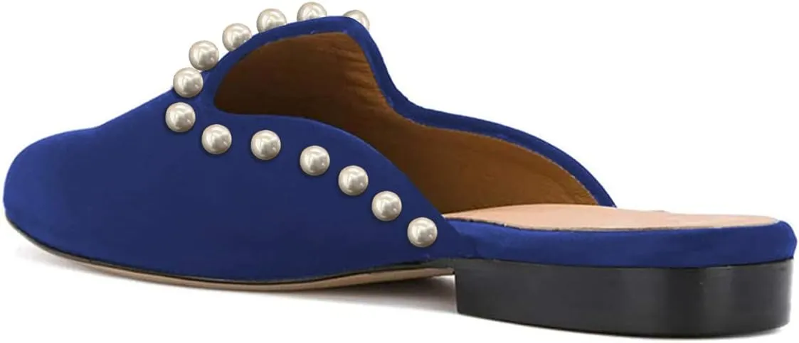 YDN Women Low Heel Comfort Pumps Slip on Mules Slide Sandals Pointed Toe Flats Loafers Backless Slipper Shoes