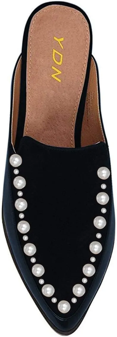 YDN Women Low Heel Mules Slip On Flats Loafers Pointy Toe Clogs Slide Slipper Shoe Size 4-15 US