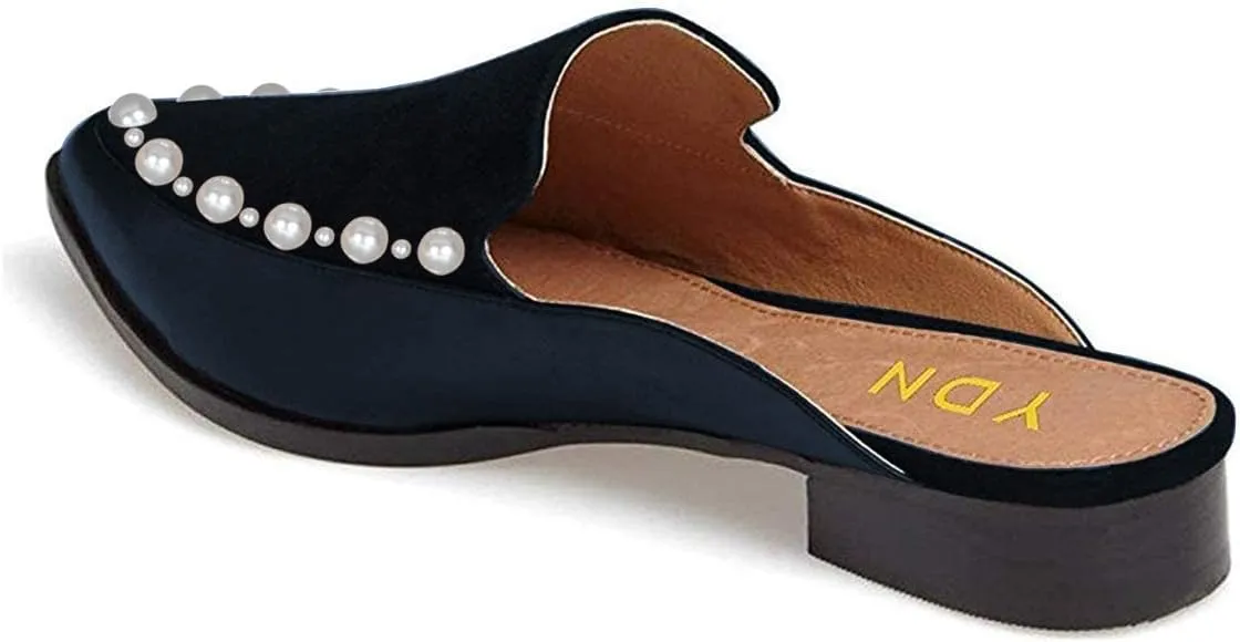 YDN Women Low Heel Mules Slip On Flats Loafers Pointy Toe Clogs Slide Slipper Shoe Size 4-15 US