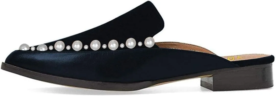 YDN Women Low Heel Mules Slip On Flats Loafers Pointy Toe Clogs Slide Slipper Shoe Size 4-15 US
