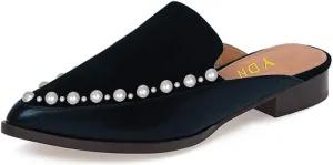 YDN Women Low Heel Mules Slip On Flats Loafers Pointy Toe Clogs Slide Slipper Shoe Size 4-15 US