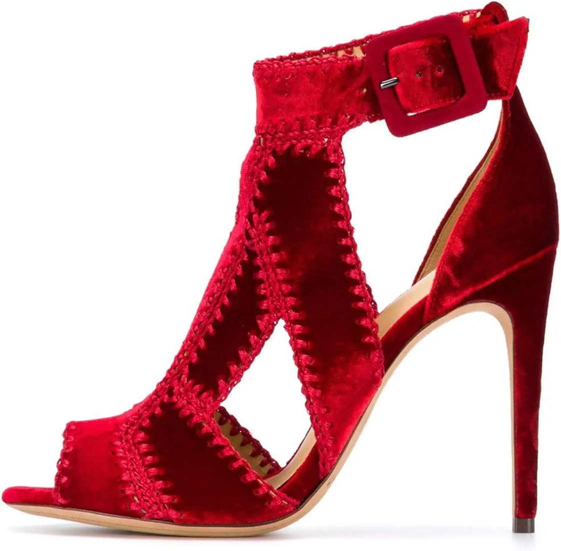YDN Women Retro High Heel Sandals Ankle Straps Stilettos Pumps Peep Toe Work Shoes