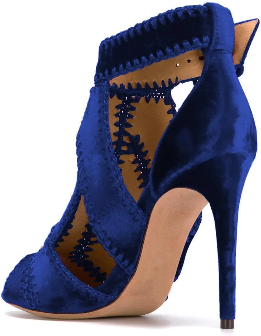 YDN Women Retro High Heel Sandals Ankle Straps Stilettos Pumps Peep Toe Work Shoes