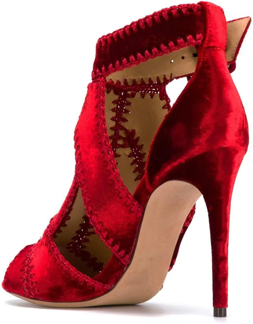 YDN Women Retro High Heel Sandals Ankle Straps Stilettos Pumps Peep Toe Work Shoes