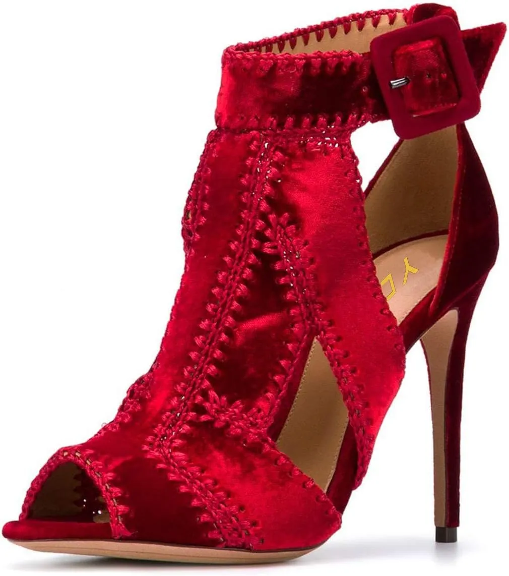 YDN Women Retro High Heel Sandals Ankle Straps Stilettos Pumps Peep Toe Work Shoes