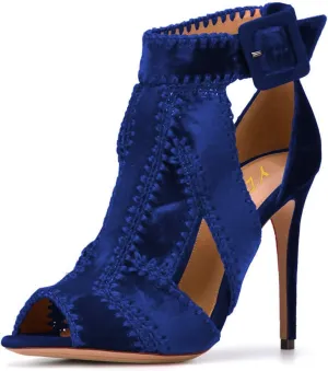 YDN Women Retro High Heel Sandals Ankle Straps Stilettos Pumps Peep Toe Work Shoes
