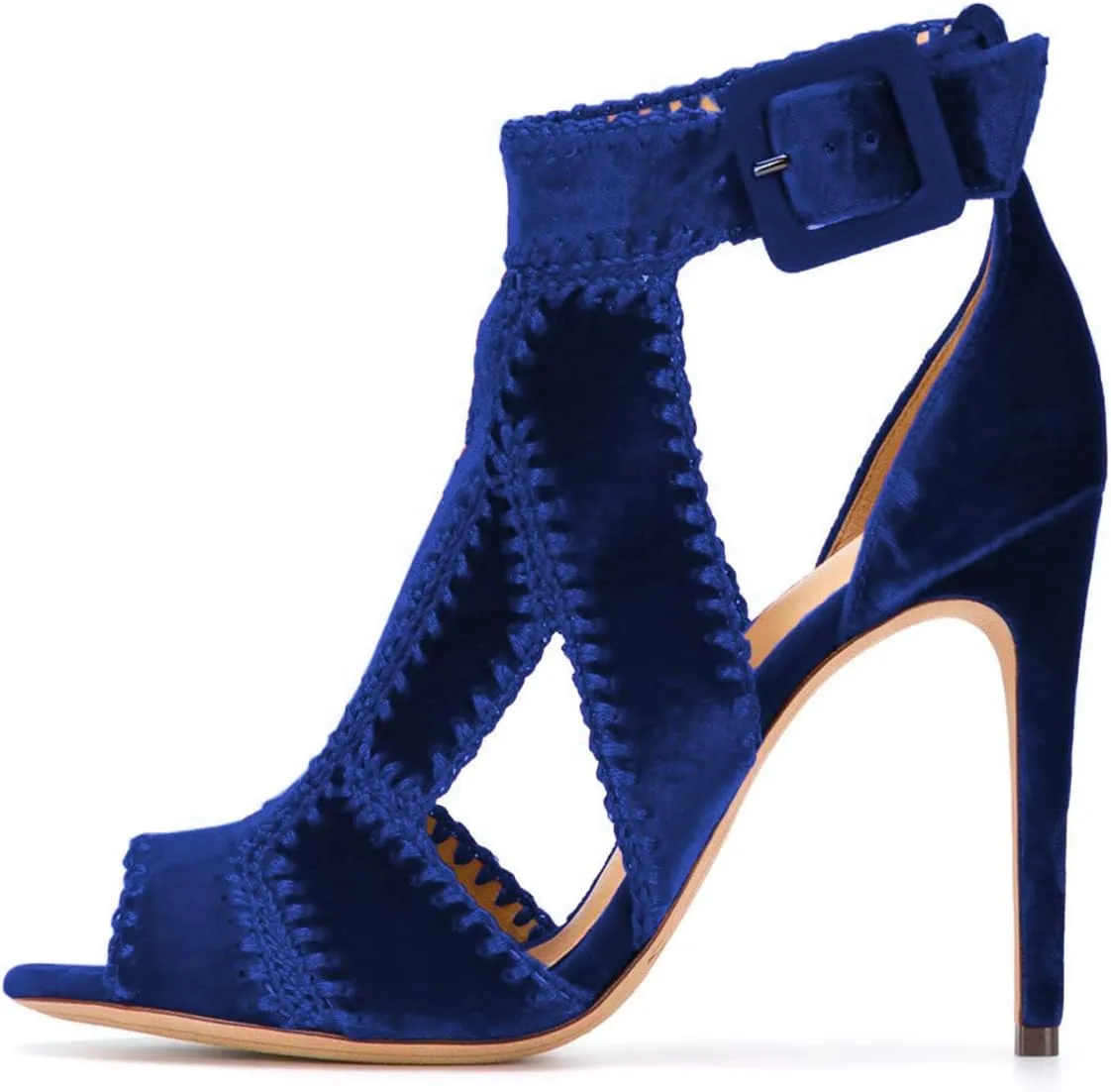 YDN Women Retro High Heel Sandals Ankle Straps Stilettos Pumps Peep Toe Work Shoes
