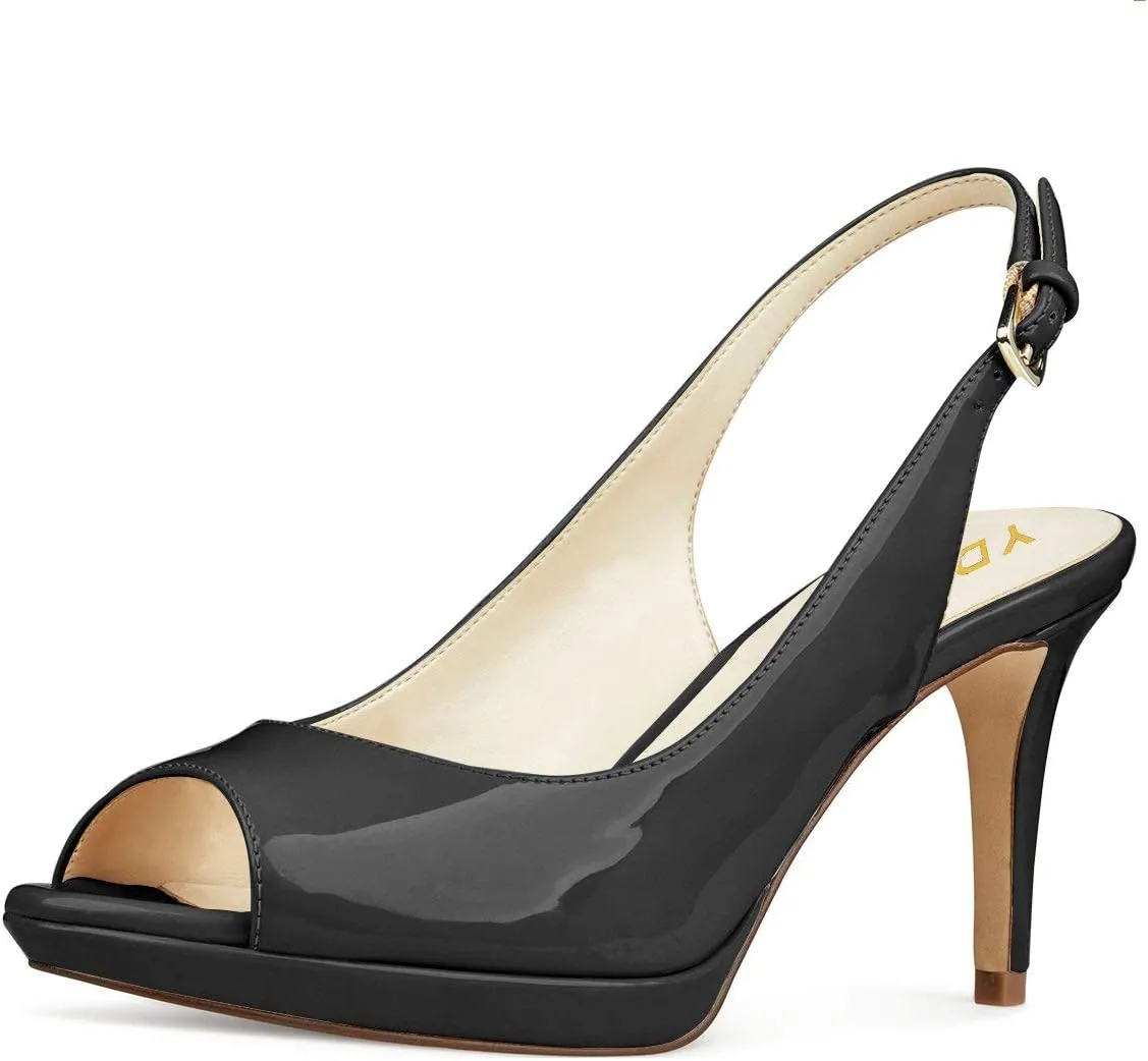 YDN Women Sexy High Heels Pumps Peep Toe Platform Block Slingback Dress Shoes Size 4-16 US