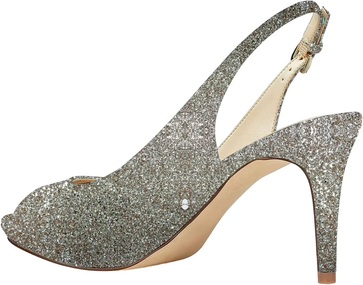 YDN Women Sexy High Heels Pumps Peep Toe Platform Block Slingback Dress Shoes Size 4-16 US
