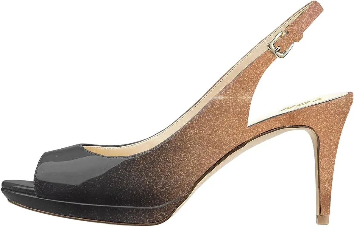YDN Women Sexy High Heels Pumps Peep Toe Platform Block Slingback Dress Shoes Size 4-16 US