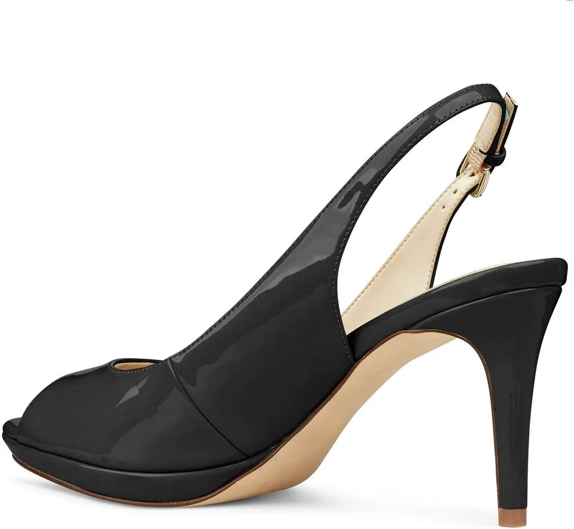 YDN Women Sexy High Heels Pumps Peep Toe Platform Block Slingback Dress Shoes Size 4-16 US
