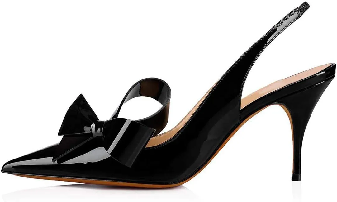 YDN Women Stiletto Mid Heel Pumps Bow Pointed Toe Slingback Slip on Sandals Dress Evening Prom Shoes Size 4-16 US