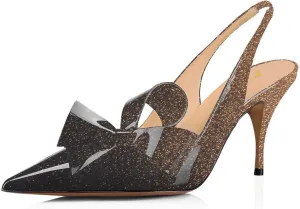 YDN Women Stiletto Mid Heel Pumps Bow Pointed Toe Slingback Slip on Sandals Dress Evening Prom Shoes Size 4-16 US
