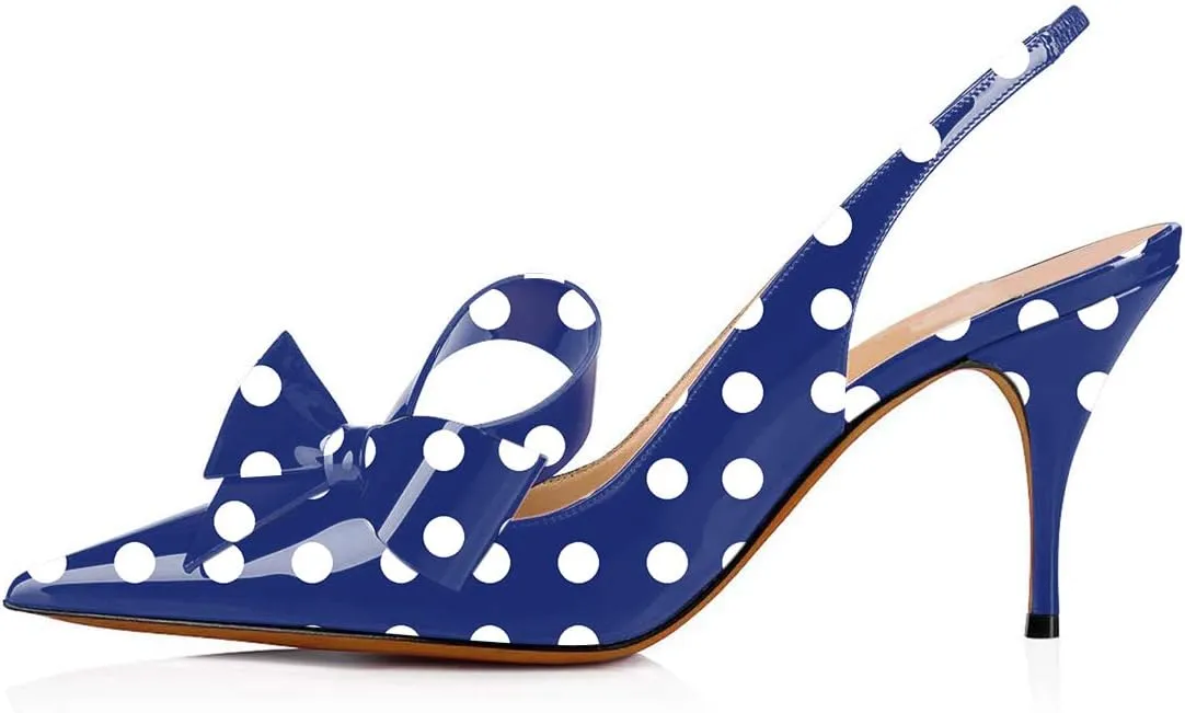 YDN Women Stiletto Mid Heel Pumps Bow Pointed Toe Slingback Slip on Sandals Dress Evening Prom Shoes Size 4-16 US