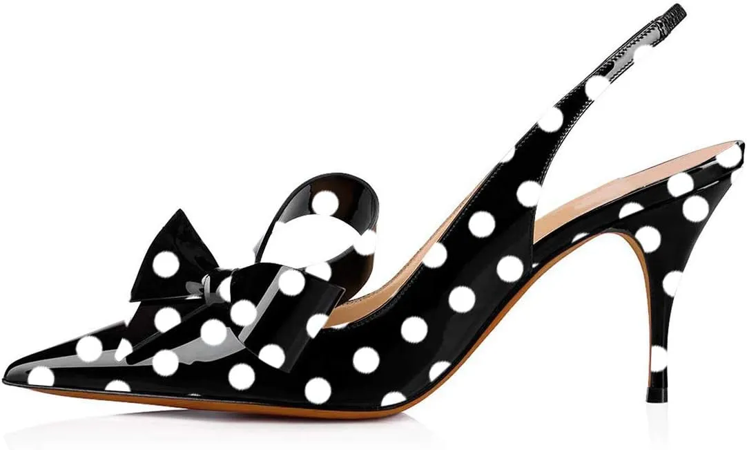 YDN Women Stiletto Mid Heel Pumps Bow Pointed Toe Slingback Slip on Sandals Dress Evening Prom Shoes Size 4-16 US