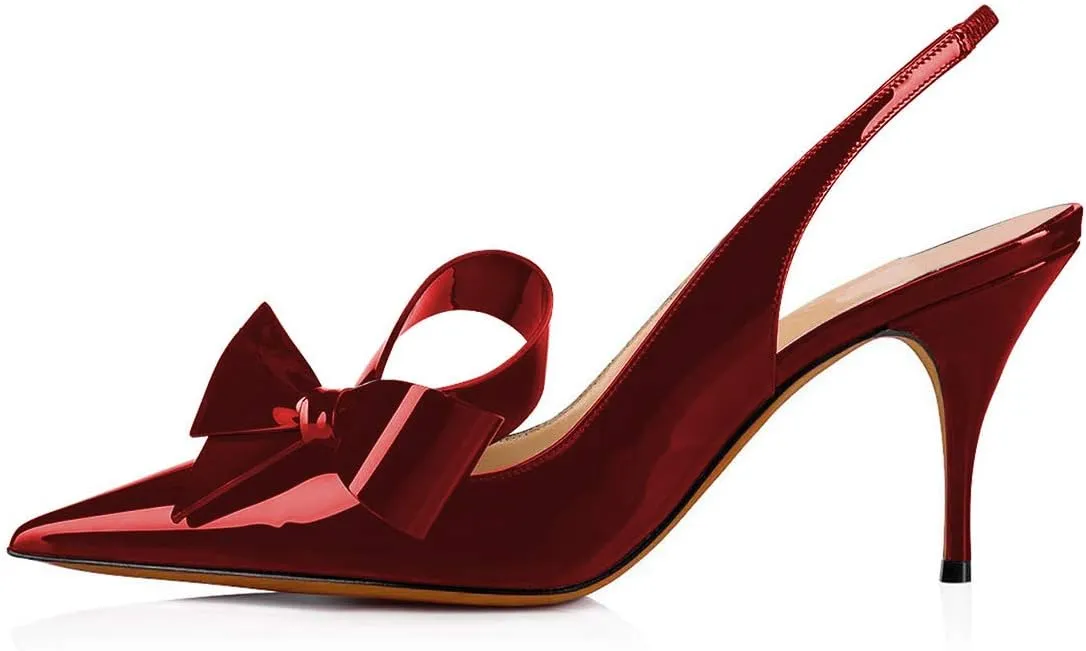 YDN Women Stiletto Mid Heel Pumps Bow Pointed Toe Slingback Slip on Sandals Dress Evening Prom Shoes Size 4-16 US