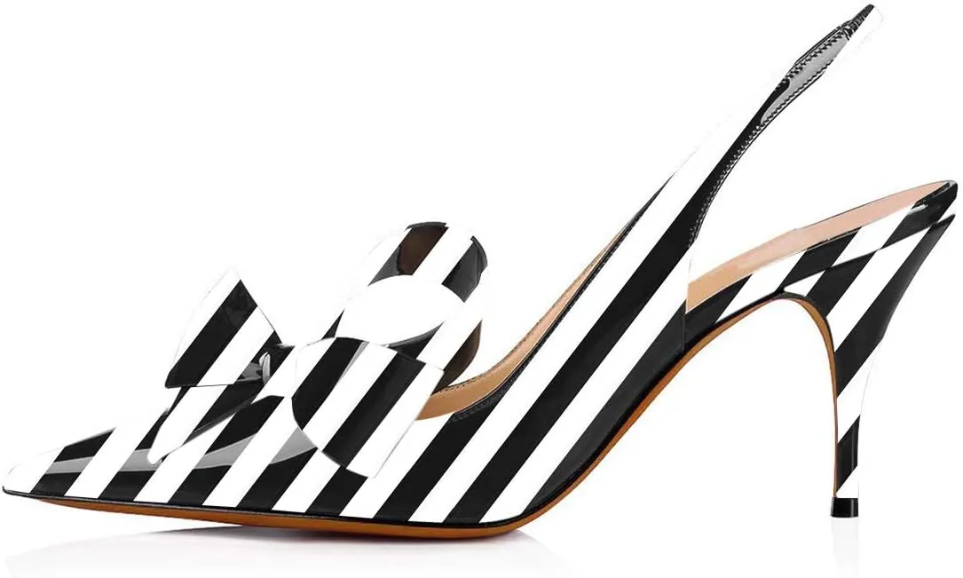 YDN Women Stiletto Mid Heel Pumps Bow Pointed Toe Slingback Slip on Sandals Dress Evening Prom Shoes Size 4-16 US