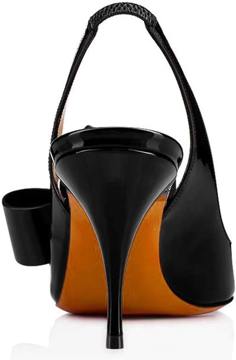 YDN Women Stiletto Mid Heel Pumps Bow Pointed Toe Slingback Slip on Sandals Dress Evening Prom Shoes Size 4-16 US