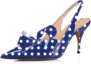 YDN Women Stiletto Mid Heel Pumps Bow Pointed Toe Slingback Slip on Sandals Dress Evening Prom Shoes Size 4-16 US