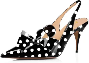 YDN Women Stiletto Mid Heel Pumps Bow Pointed Toe Slingback Slip on Sandals Dress Evening Prom Shoes Size 4-16 US