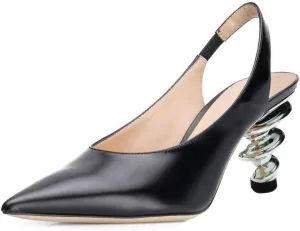YDN Women Trendy Metallic Spiral Heels Slip On Sandals Slingback Elastic Pointed Toe Pumps Daily Party Shoes 4-15 US