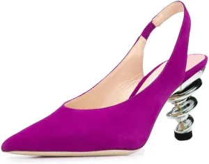 YDN Women Trendy Metallic Spiral Heels Slip On Sandals Slingback Elastic Pointed Toe Pumps Daily Party Shoes 4-15 US