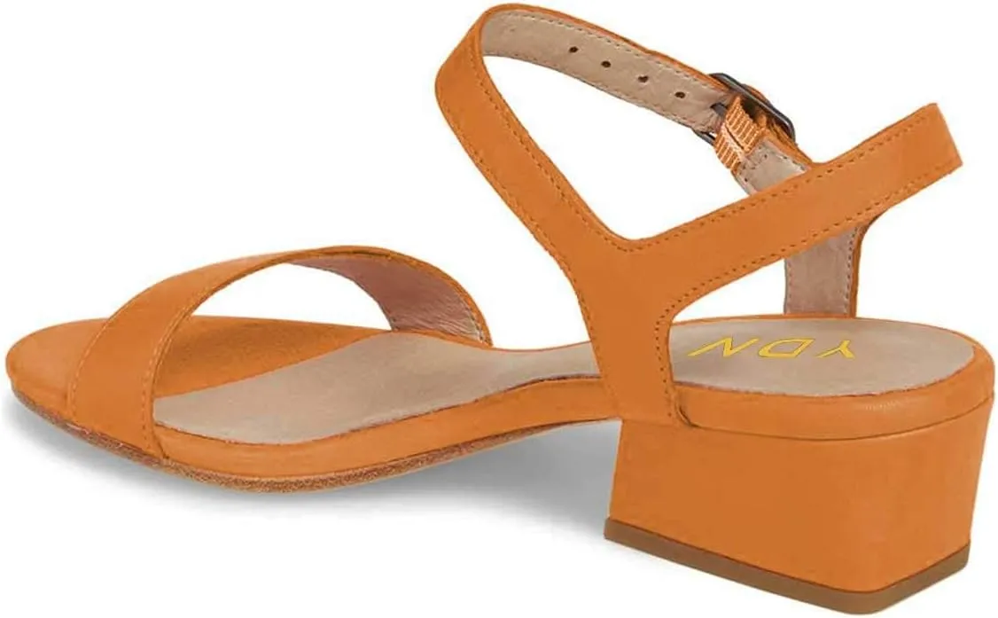 YDN Women's Open Toe Ankle Strap Chunky Block Low Heel Sandals Casual Summer Dress Shoes