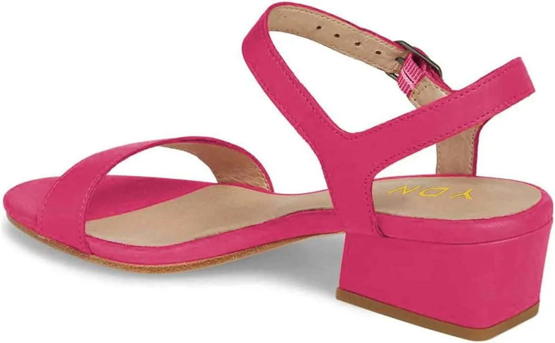 YDN Women's Open Toe Ankle Strap Chunky Block Low Heel Sandals Casual Summer Dress Shoes