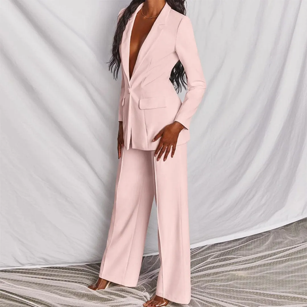 Yellow 2 Piece Single Buttons Business Casual Slim Fit Women Suit