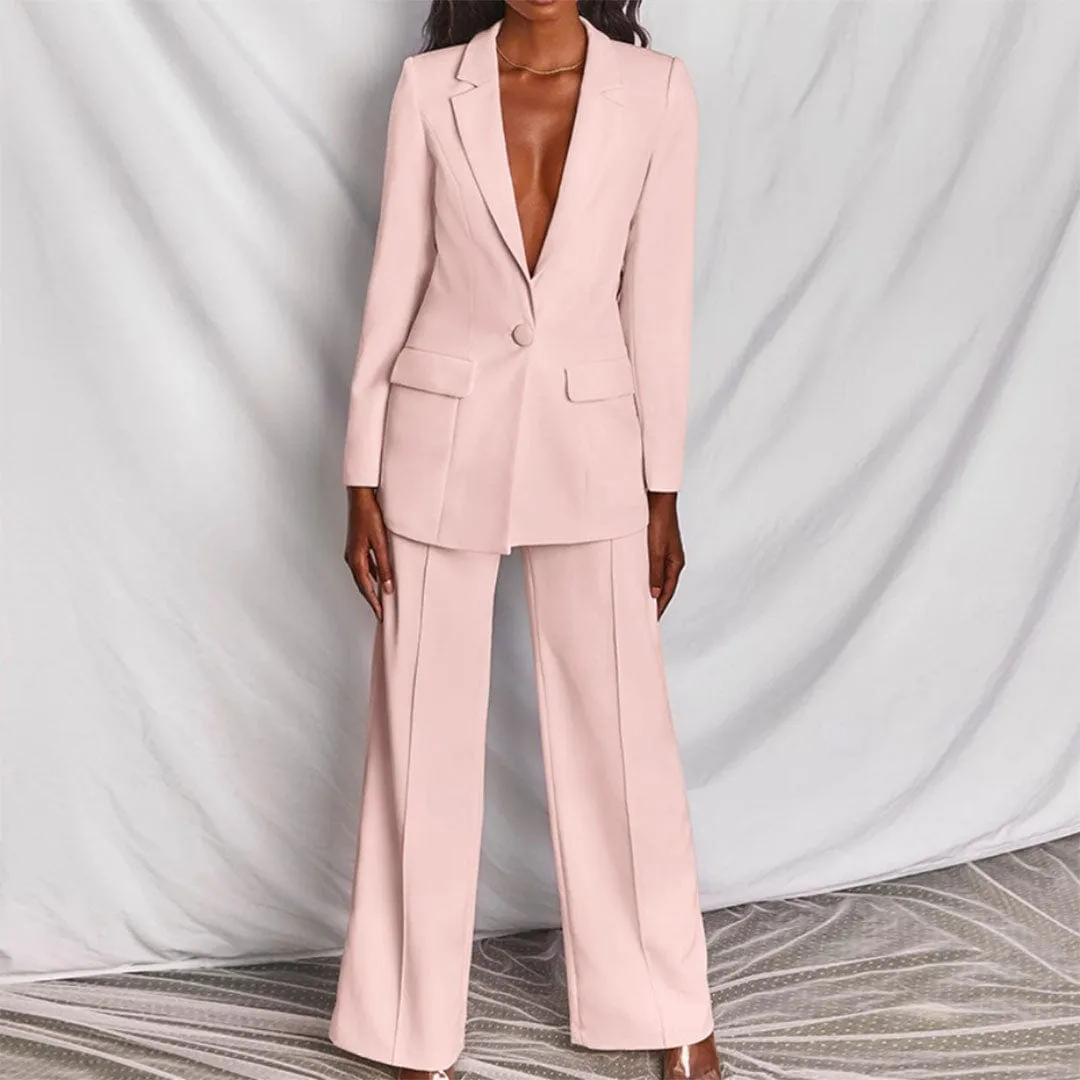 Yellow 2 Piece Single Buttons Business Casual Slim Fit Women Suit