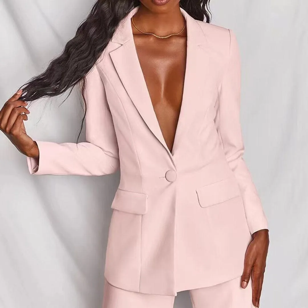 Yellow 2 Piece Single Buttons Business Casual Slim Fit Women Suit