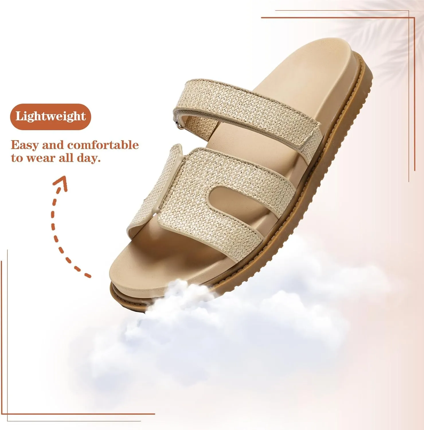 ZEENXIUYA Women's Slide Sandals with Adjustable Velcro, Arch Support Summer Beach Slides, Comfort Lightweight Cushion Slip on H-Strap Leather Open Toe Flat Sandal