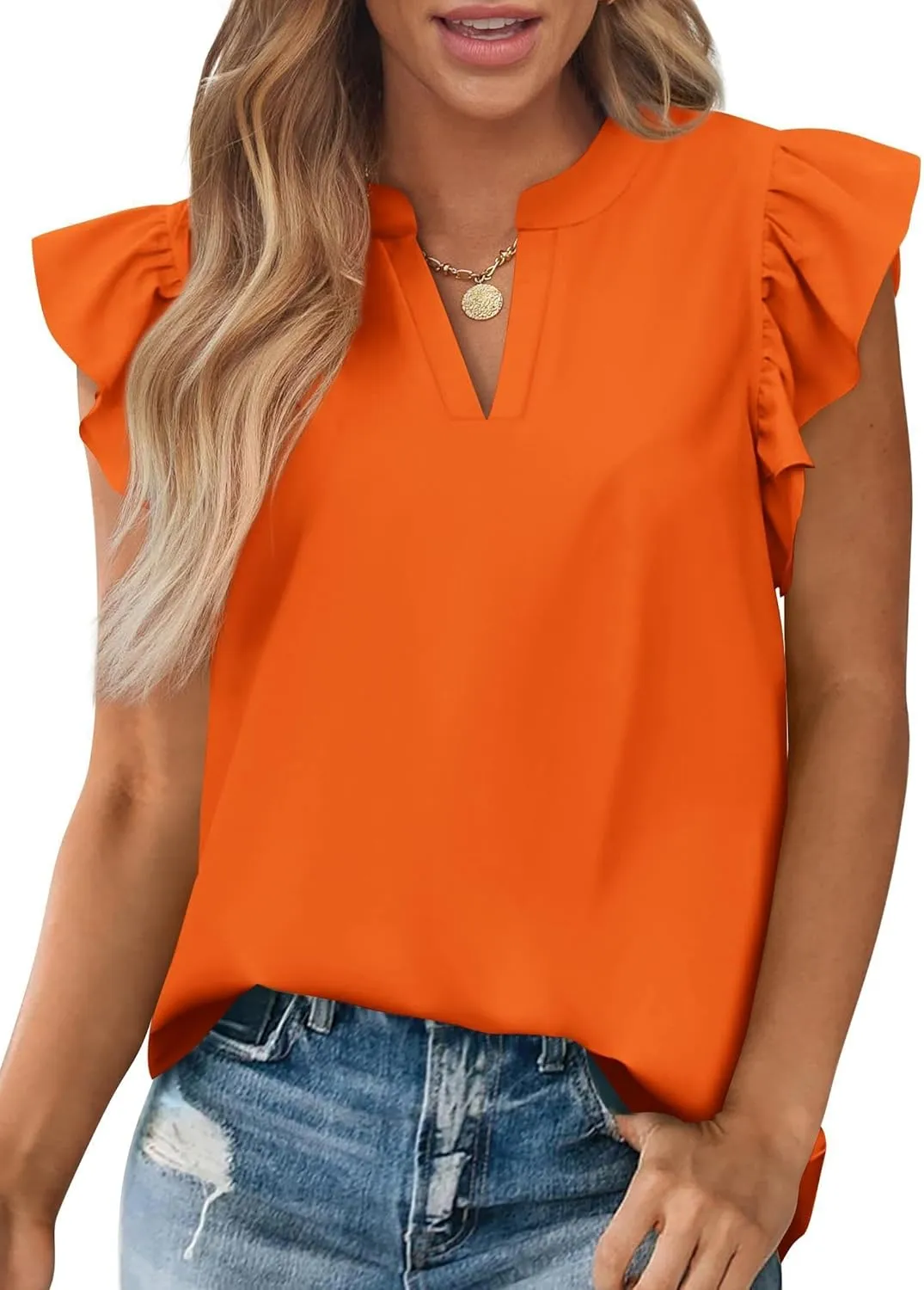 Zenlonr Womens Summer Tops 2025 Casual V Neck Ruffle Cap Sleeve Blouse Shirts Basic Tunic Tops Spring Outfits