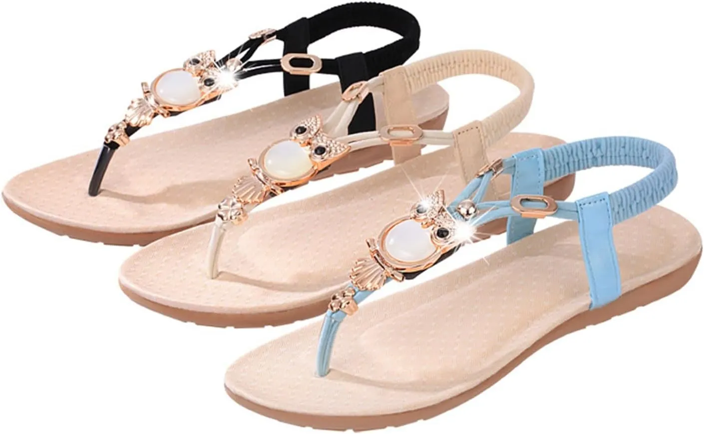 ZSpzx Boho Flat Flip Flops for Women 2025,Summer Clip Toe T-Strap Rhinestones Sparkly Low Heels Wide Width Sandals Ladies Comfortable Non-Slip Cushion Footbed Shoes for Daily Wear Party Beach