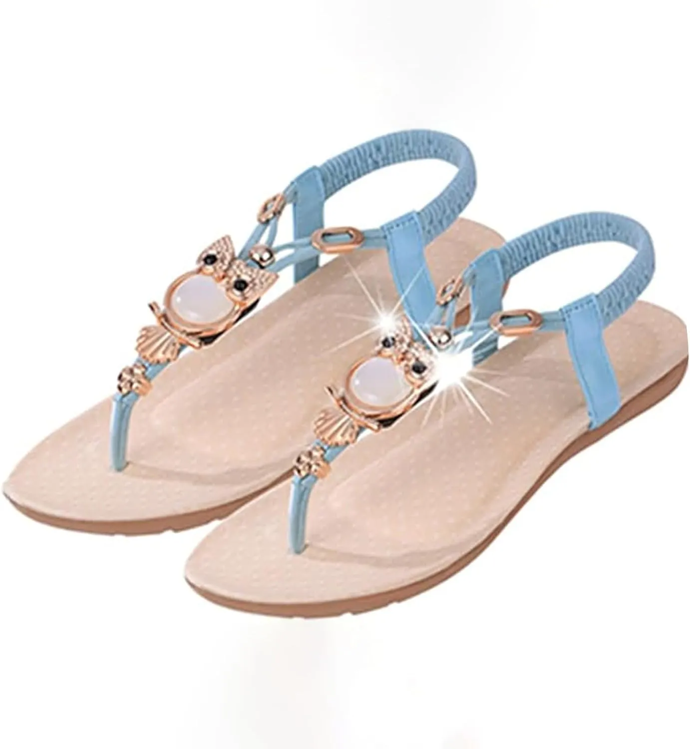 ZSpzx Boho Flat Flip Flops for Women 2025,Summer Clip Toe T-Strap Rhinestones Sparkly Low Heels Wide Width Sandals Ladies Comfortable Non-Slip Cushion Footbed Shoes for Daily Wear Party Beach
