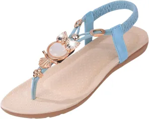 ZSpzx Boho Flat Flip Flops for Women 2025,Summer Clip Toe T-Strap Rhinestones Sparkly Low Heels Wide Width Sandals Ladies Comfortable Non-Slip Cushion Footbed Shoes for Daily Wear Party Beach