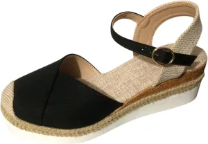 ZSpzx Closed Toe Wedge Sandals for Women,2025 Espadrille Arch Support Summer Comfortable Strappy Orthopedic Platform Sandal Ladies Low Heel Buckle Ankle Strap Casual Shoe for Beach Wedding Daily Wear