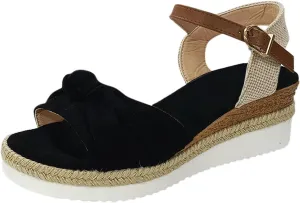 ZSpzx Orthopedic Open Toe Sandals with Twist Knot Bow Arch Support Women's Low Wedge Adjustable Strappy Comfortable Slippers Summer Comfy Breathable Dressy Shoes for Prom Party Outdoor Indoor