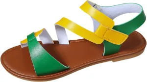 ZSpzx Summer Flat Sandals for Women 2025 Wide Width Square Toe Slip On Gladiator Elastic Strap Muti-Color Sandal Comfortable Cushion Footbed Beach Shoes Non-Slip Casual Shoe for Daily Wear