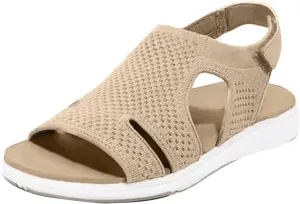 ZSpzx Summer Sandals for Women 2025, Comfortable Arch Support Low Wedge Heel Sandal Orthotic Adjustable Strappy Casual Shoes Cushion Footbed Womens Slip-On Beach Open Toe Walking Footwear