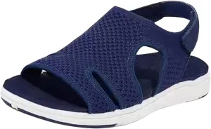 ZSpzx Summer Sandals for Women 2025, Comfortable Arch Support Low Wedge Heel Sandal Orthotic Adjustable Strappy Casual Shoes Cushion Footbed Womens Slip-On Beach Open Toe Walking Footwear