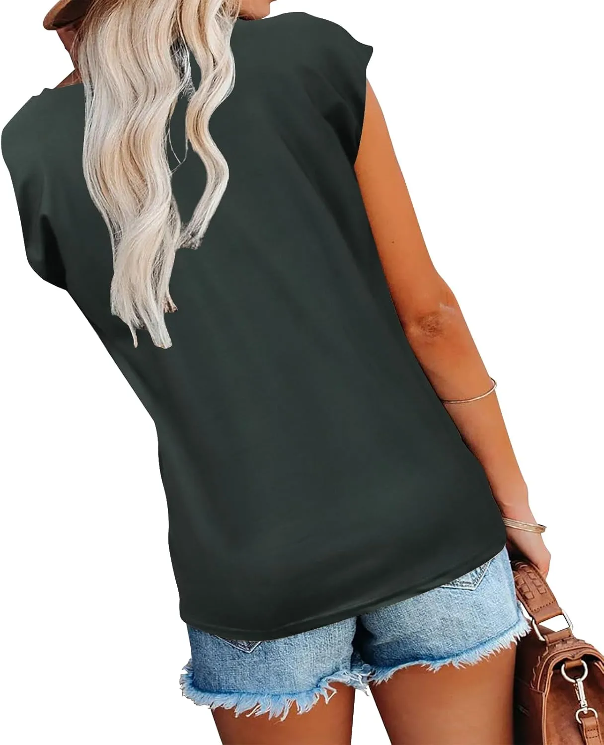 Zyyfly Womens Cap Sleeve Tank Tops V Neck Graphic Summer Shirts Loose Fit